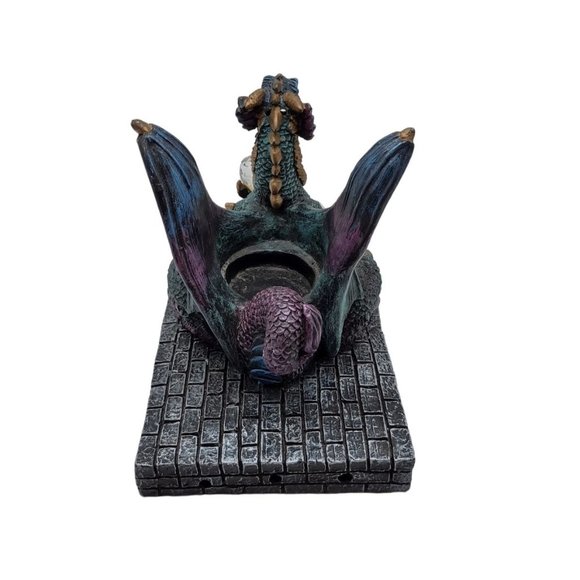 Dragon Figurine Candle Holder Crystal Ball Purple Green  7.5 Inches Long with Ba - Picture 4 of 5